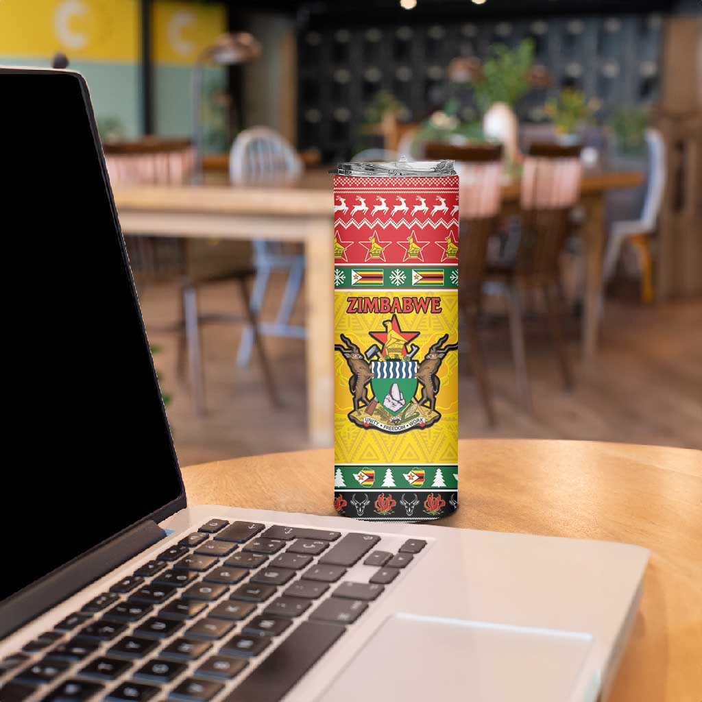 Afro Zimbabwe Christmas Skinny Tumbler Coat Of Arms - African Pattern LT15