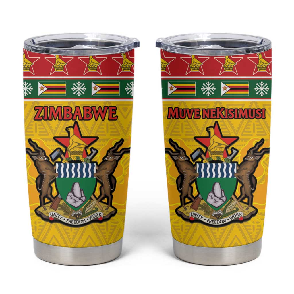 Afro Zimbabwe Christmas Tumbler Cup Coat Of Arms - African Pattern LT15