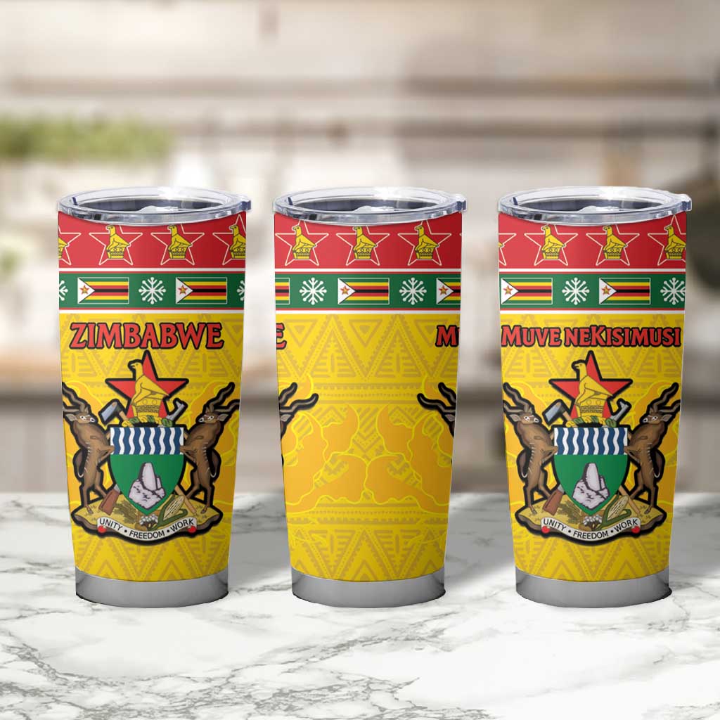 Afro Zimbabwe Christmas Tumbler Cup Coat Of Arms - African Pattern LT15