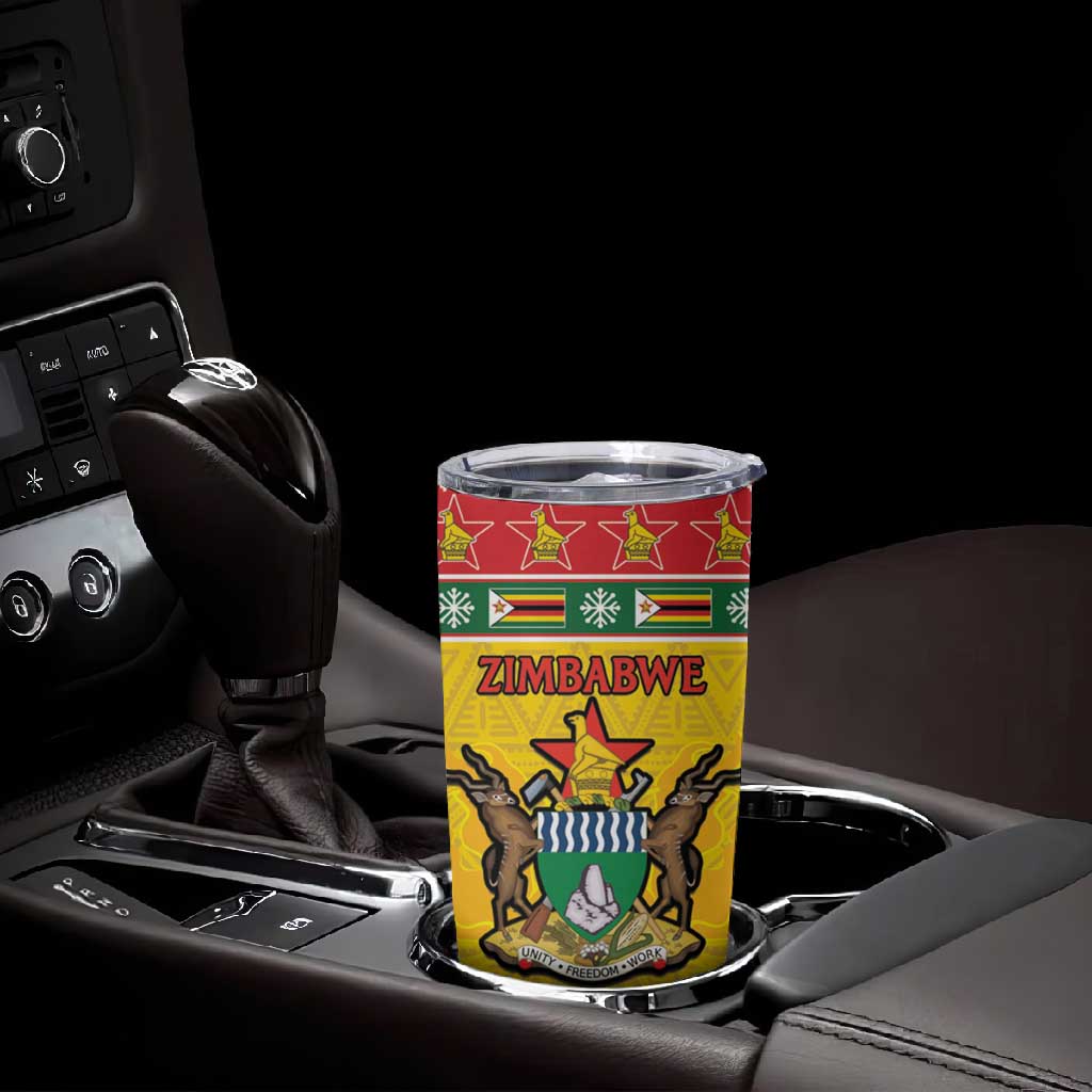 Afro Zimbabwe Christmas Tumbler Cup Coat Of Arms - African Pattern LT15