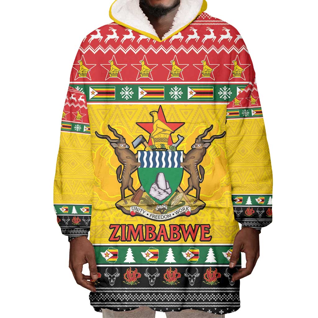 Afro Zimbabwe Christmas Wearable Blanket Hoodie Coat Of Arms - African Pattern LT15
