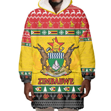 Afro Zimbabwe Christmas Wearable Blanket Hoodie Coat Of Arms - African Pattern LT15