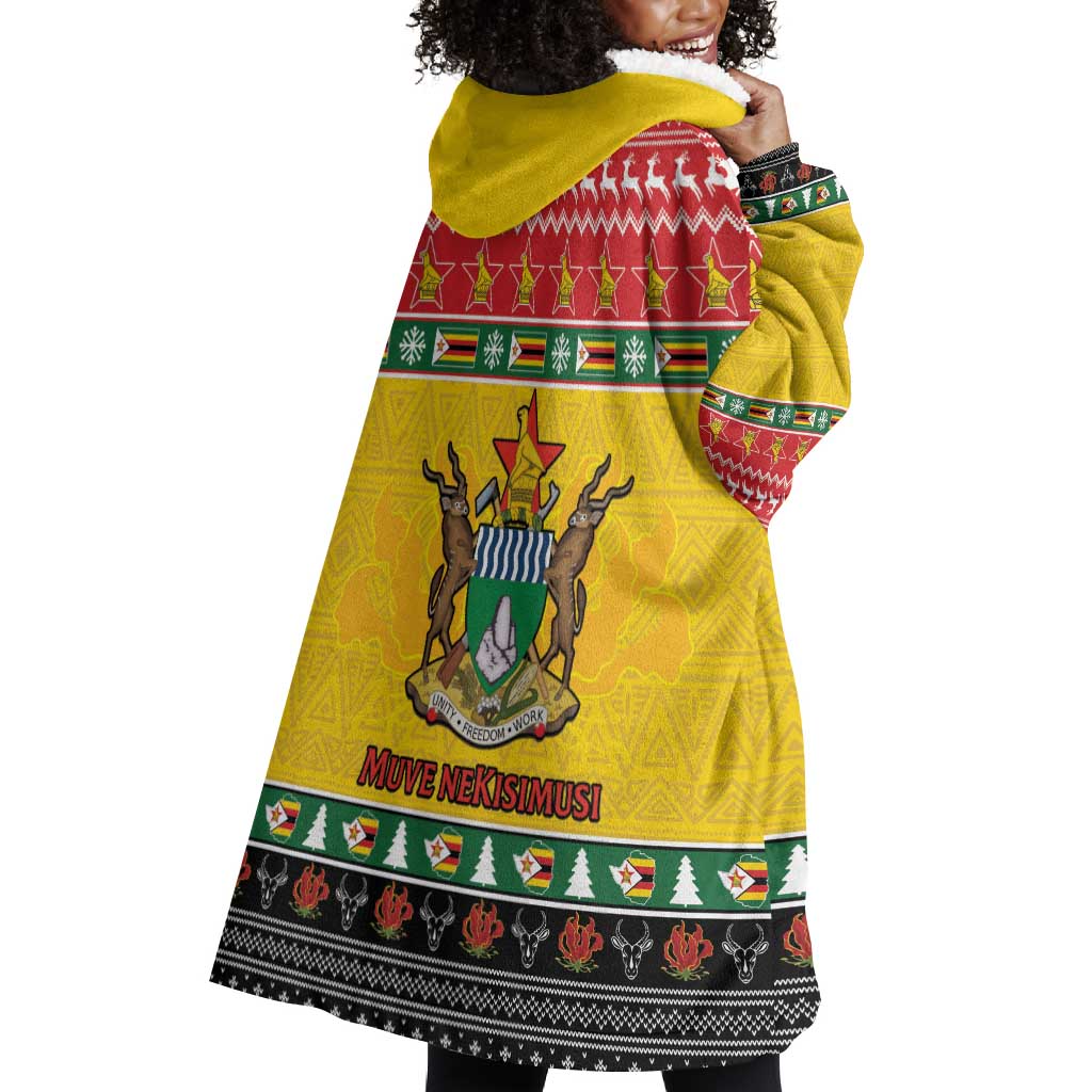 Afro Zimbabwe Christmas Wearable Blanket Hoodie Coat Of Arms - African Pattern LT15