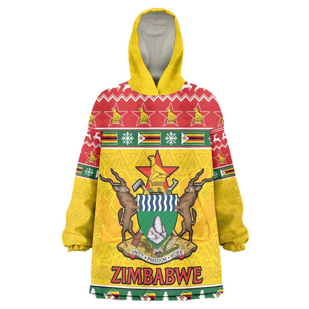 Afro Zimbabwe Christmas Wearable Blanket Hoodie Coat Of Arms - African Pattern LT15