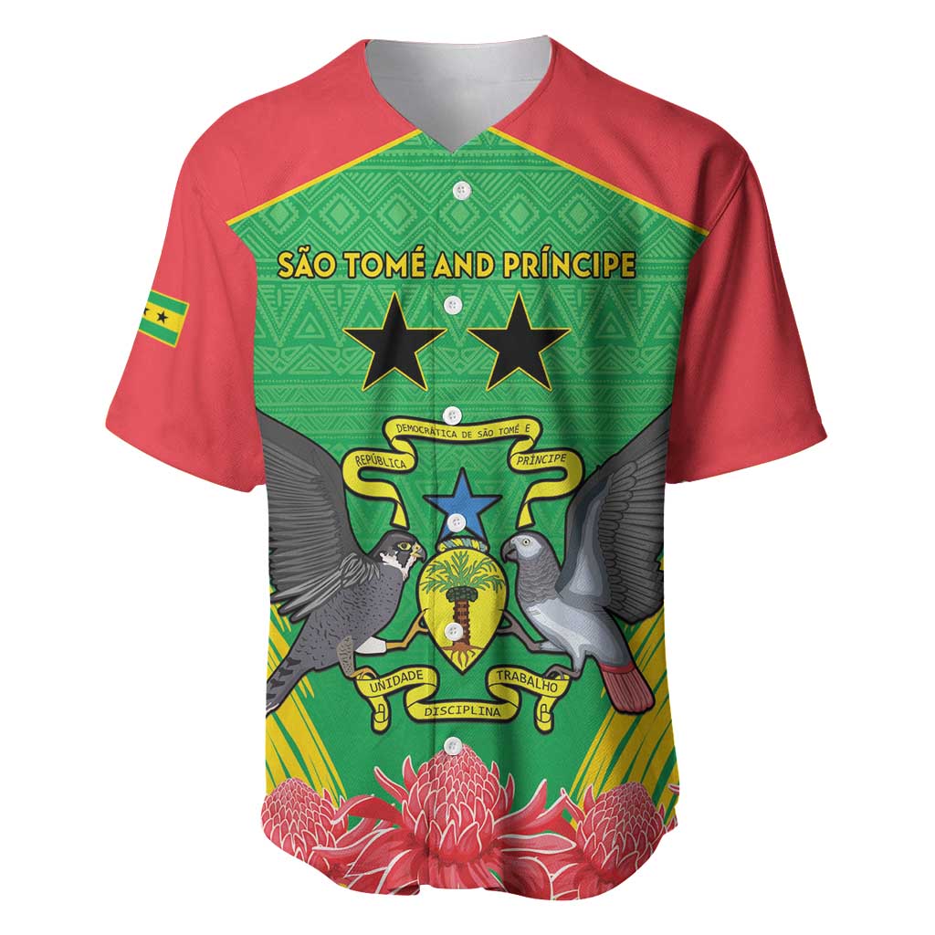 Personalized Afro Sao Tome and Principe Baseball Jersey Coat Of Arms - African Pattern LT15