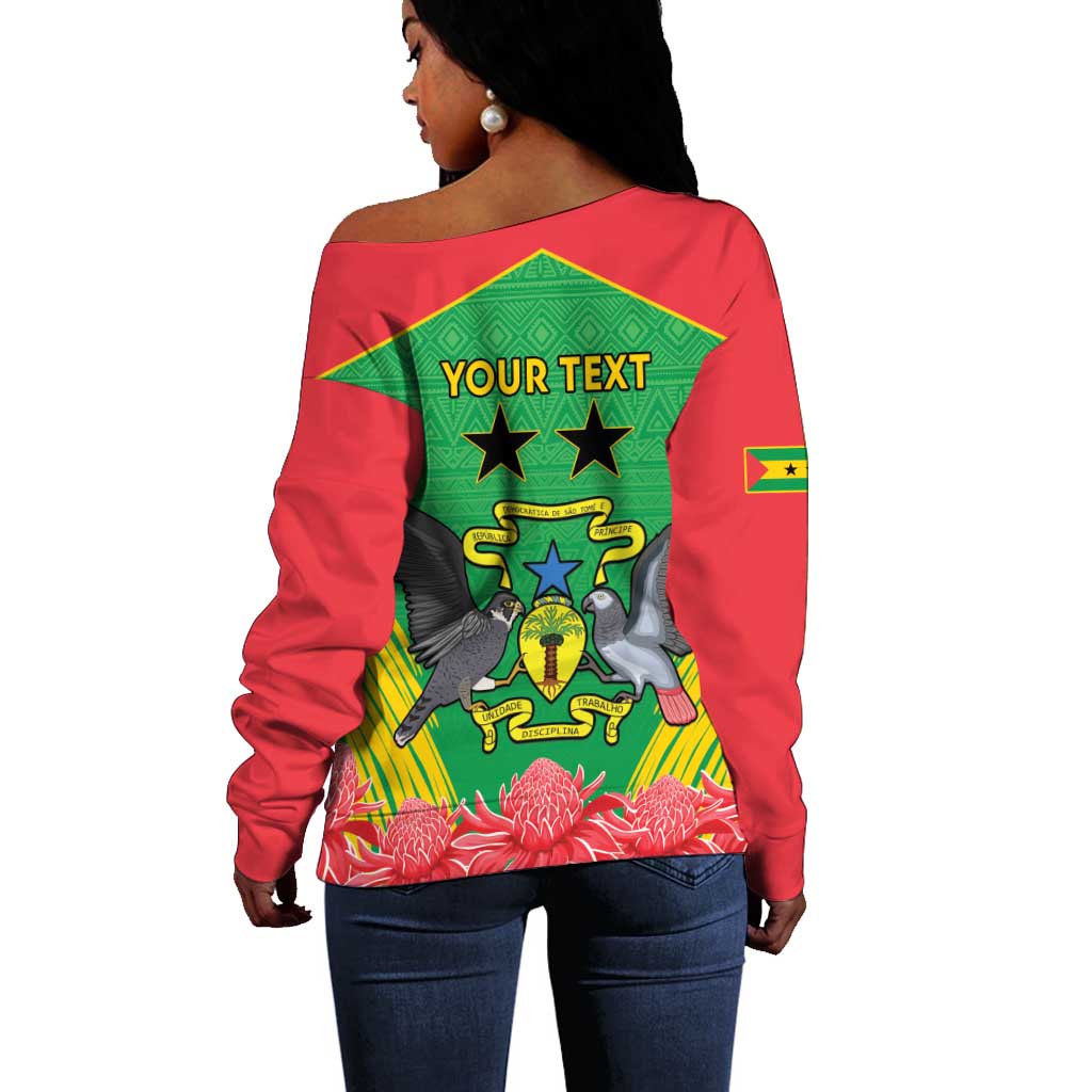 Personalized Afro Sao Tome and Principe Off Shoulder Sweater Coat Of Arms - African Pattern LT15