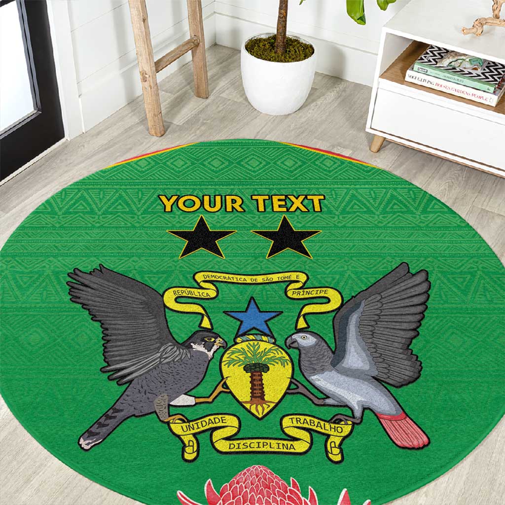 Personalized Afro Sao Tome and Principe Round Carpet Coat Of Arms - African Pattern LT15