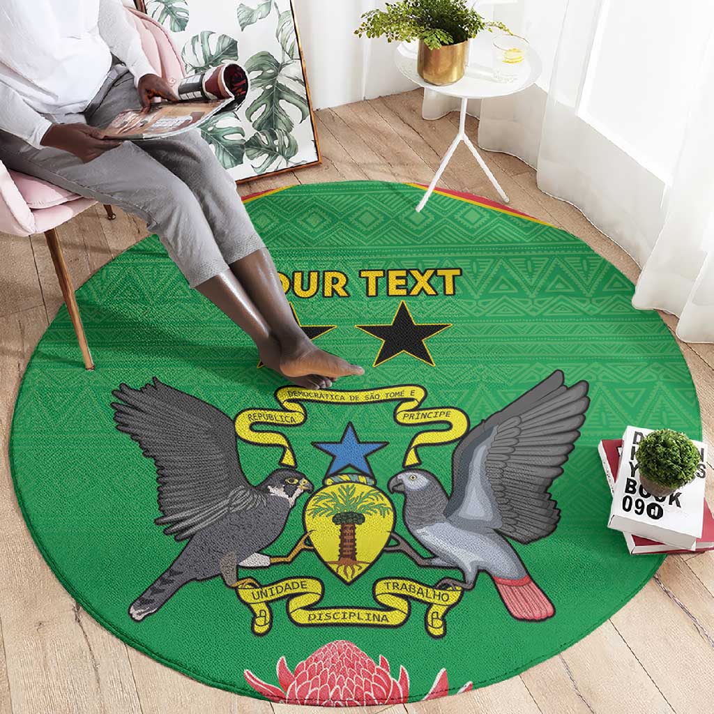 Personalized Afro Sao Tome and Principe Round Carpet Coat Of Arms - African Pattern LT15