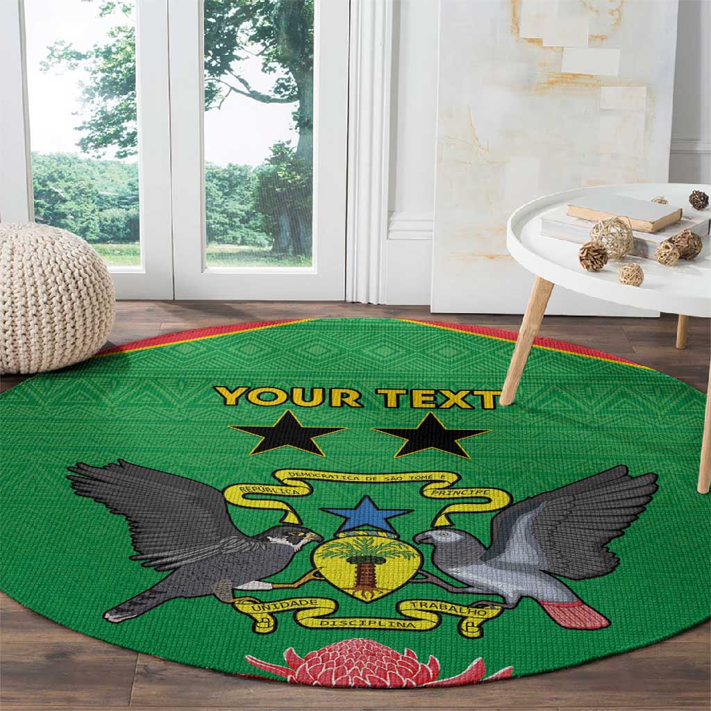 Personalized Afro Sao Tome and Principe Round Carpet Coat Of Arms - African Pattern LT15
