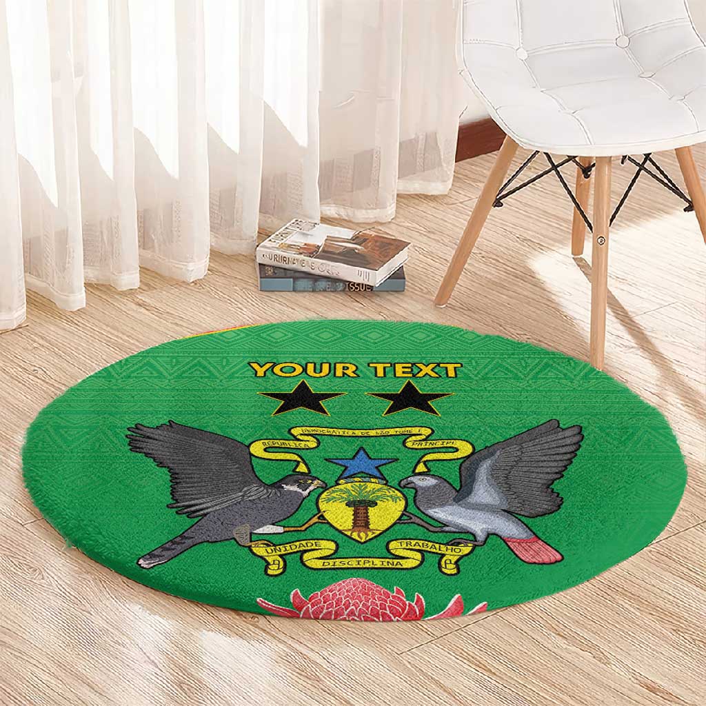 Personalized Afro Sao Tome and Principe Round Carpet Coat Of Arms - African Pattern LT15