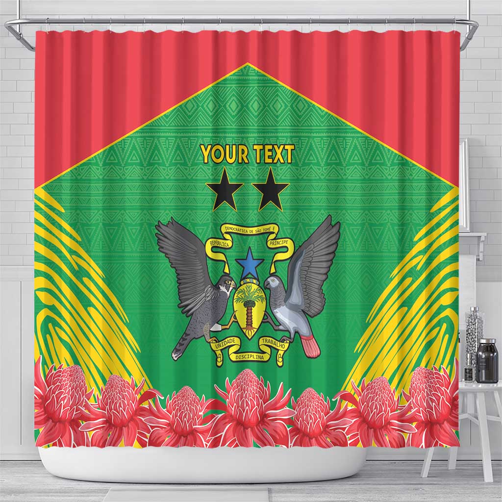 Personalised Sao Tome and Principe Shower Curtain Coat Of Arms With Porcelana Rose LT15