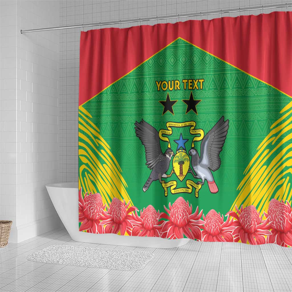 Personalised Sao Tome and Principe Shower Curtain Coat Of Arms With Porcelana Rose LT15