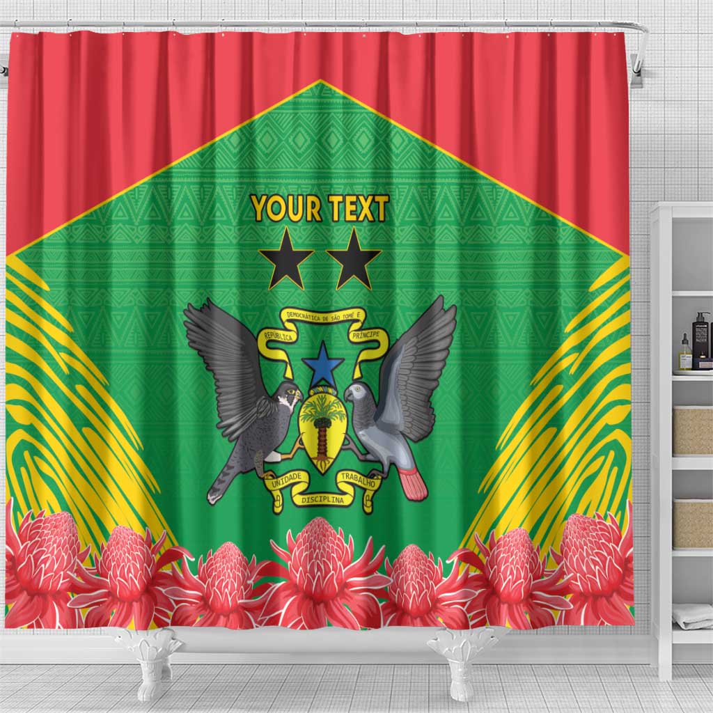 Personalised Sao Tome and Principe Shower Curtain Coat Of Arms With Porcelana Rose LT15