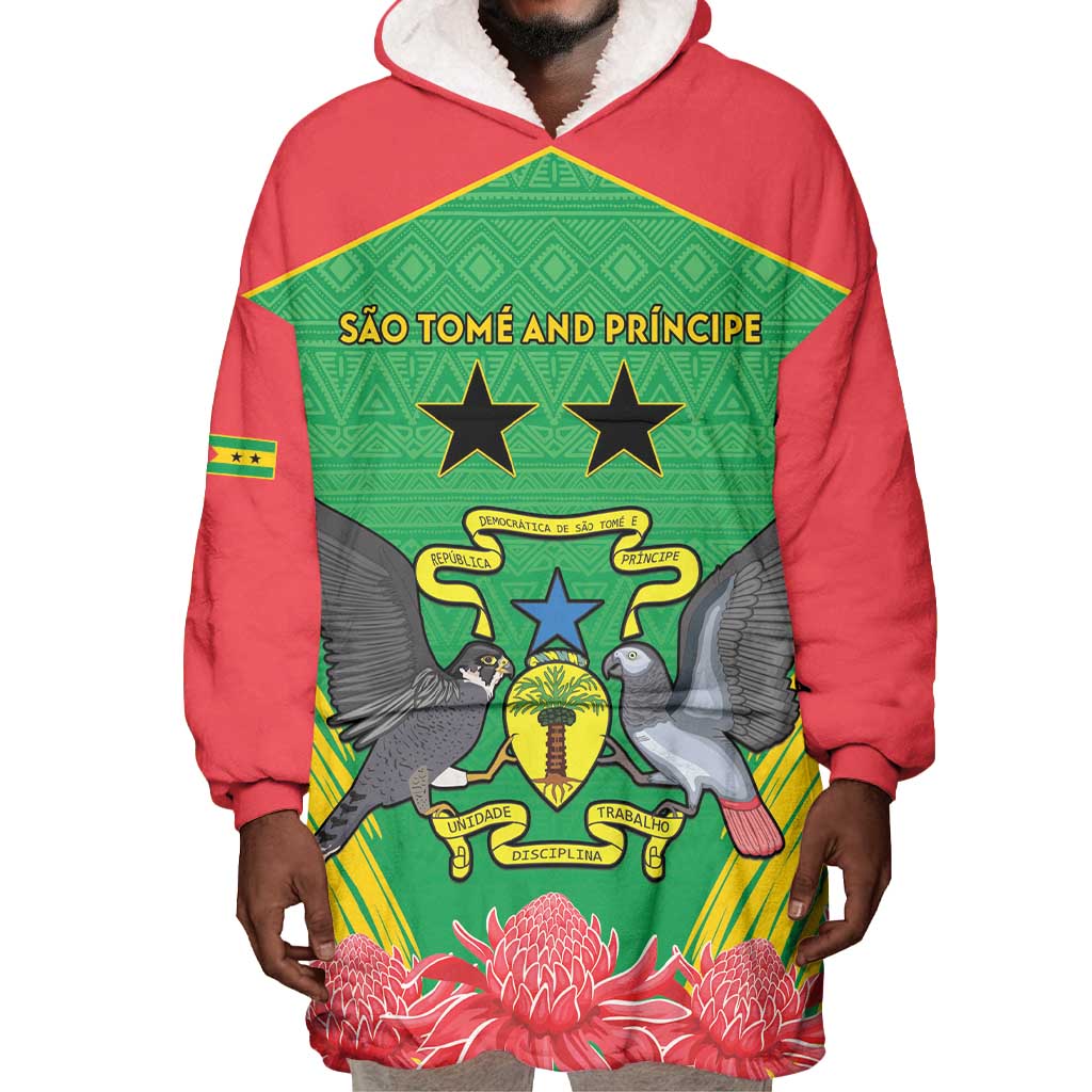 Personalized Afro Sao Tome and Principe Wearable Blanket Hoodie Coat Of Arms - African Pattern LT15