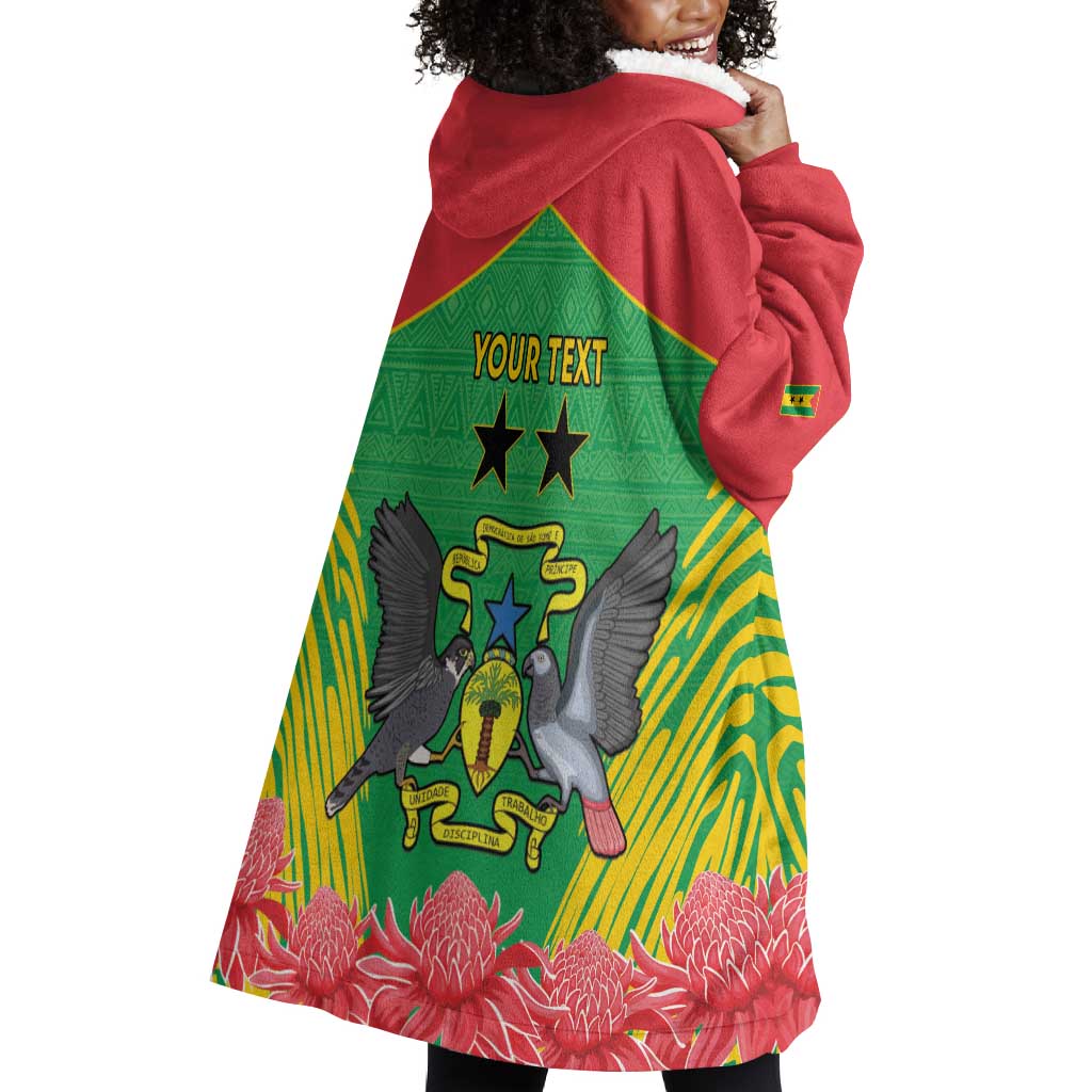 Personalized Afro Sao Tome and Principe Wearable Blanket Hoodie Coat Of Arms - African Pattern LT15
