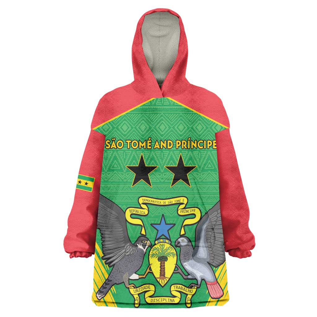 Personalized Afro Sao Tome and Principe Wearable Blanket Hoodie Coat Of Arms - African Pattern LT15