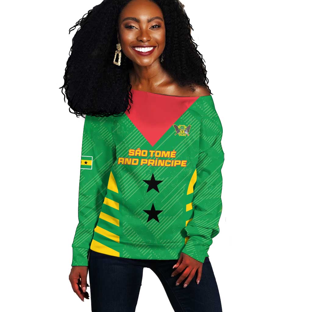Sao Tome and Principe Football Custom Off Shoulder Sweater Sporty Style - Green Color LT15