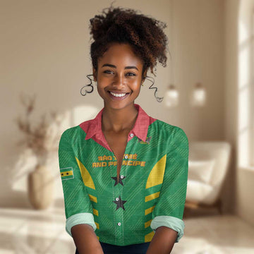 Sao Tome and Principe Football Custom Women Casual Shirt Sporty Style - Green Color LT15