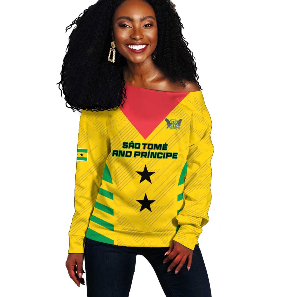 Sao Tome and Principe Football Custom Off Shoulder Sweater Sporty Style - Yellow Color LT15