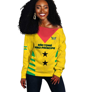 Sao Tome and Principe Football Custom Off Shoulder Sweater Sporty Style - Yellow Color LT15