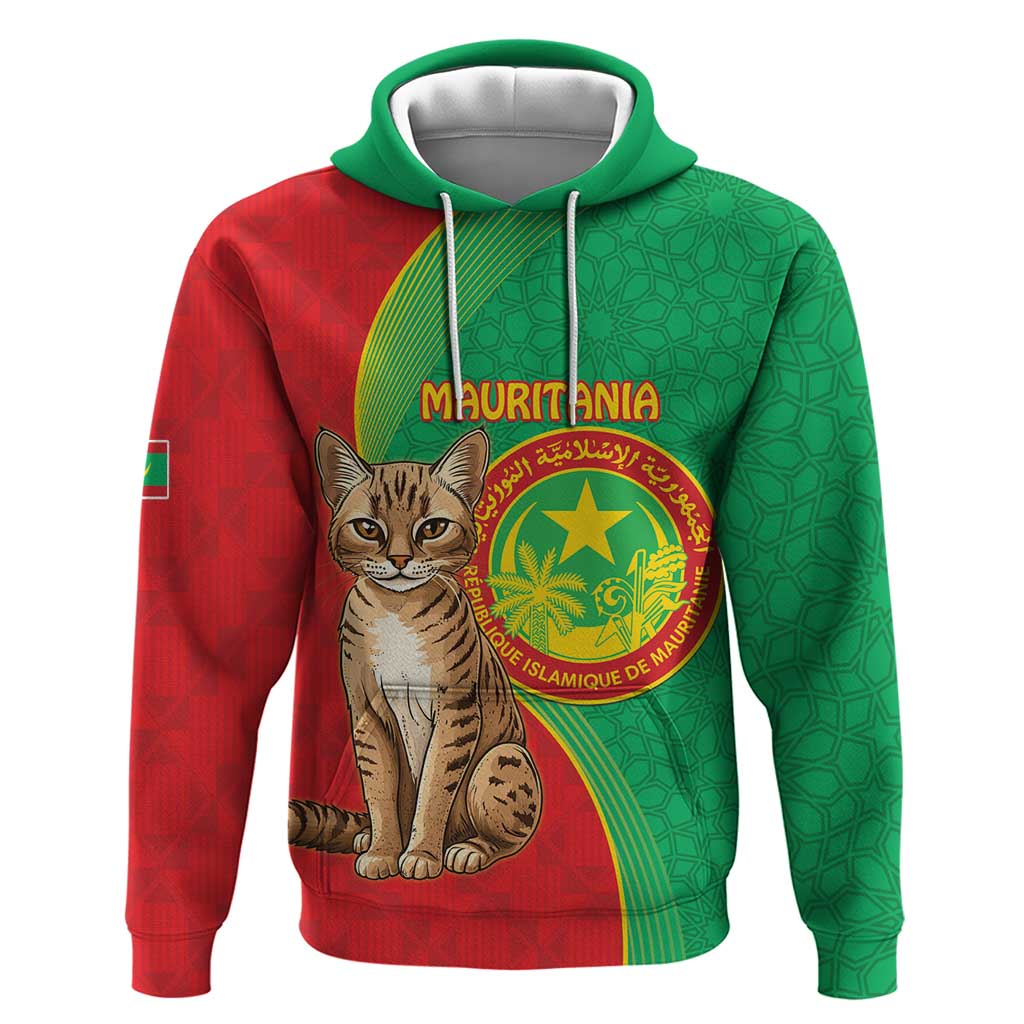 Personalised Mauritania Hoodie African Wild Cat With Coat Of Arms LT15