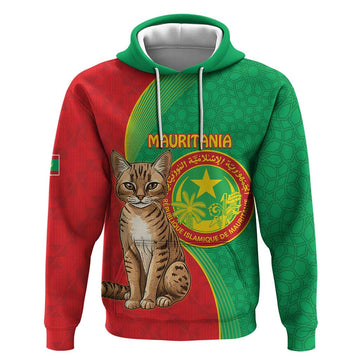 Personalised Mauritania Hoodie African Wild Cat With Coat Of Arms LT15