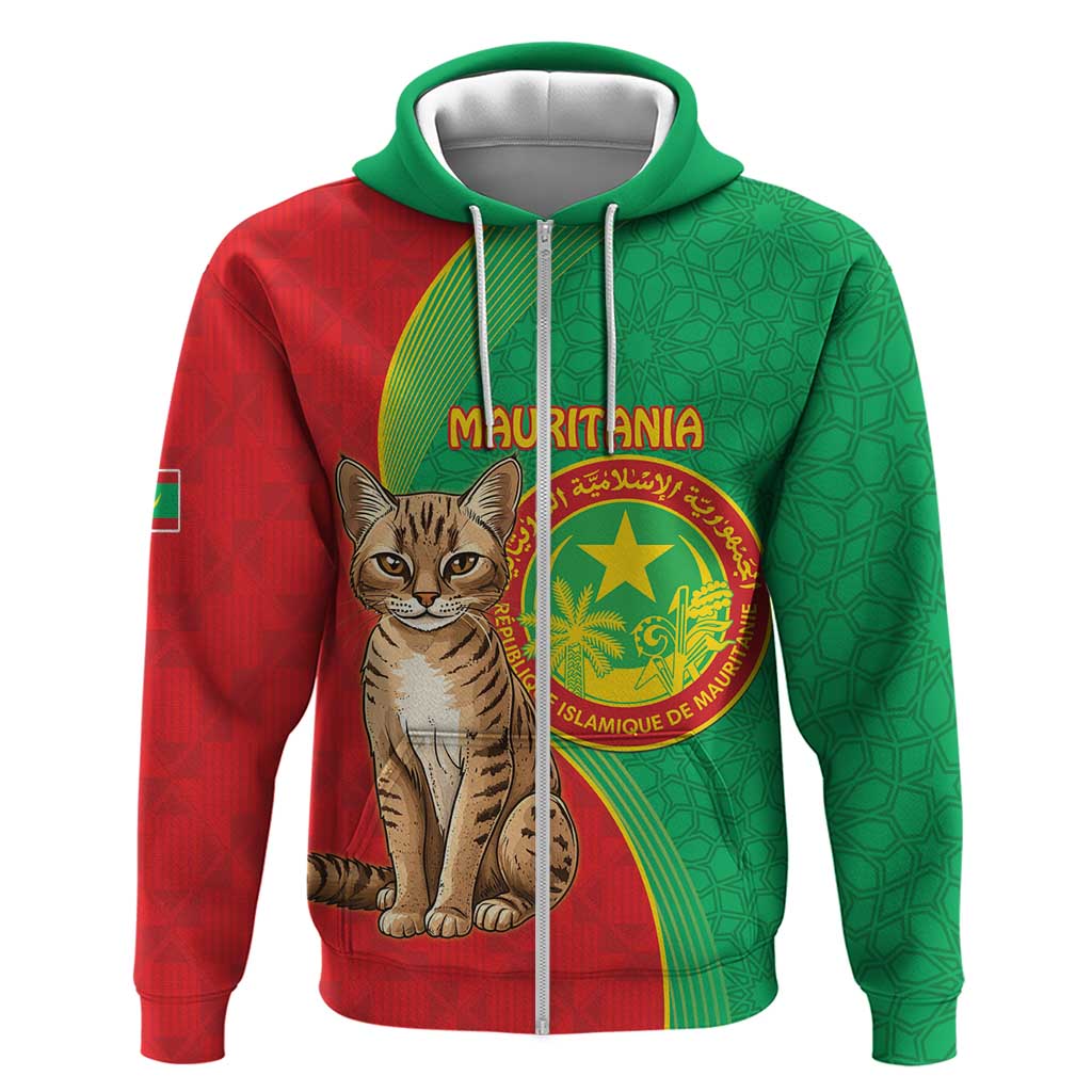Personalised Mauritania Hoodie African Wild Cat With Coat Of Arms LT15
