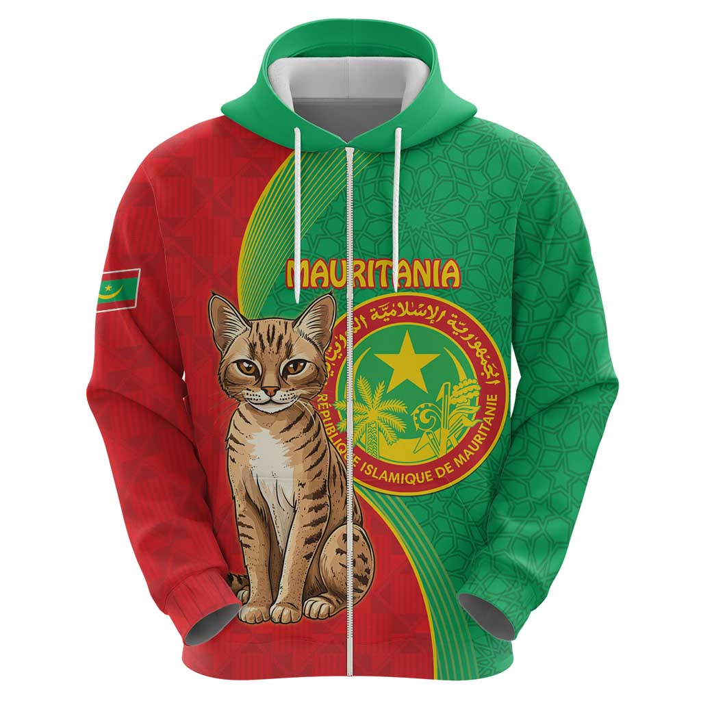 Personalised Mauritania Hoodie African Wild Cat With Coat Of Arms LT15