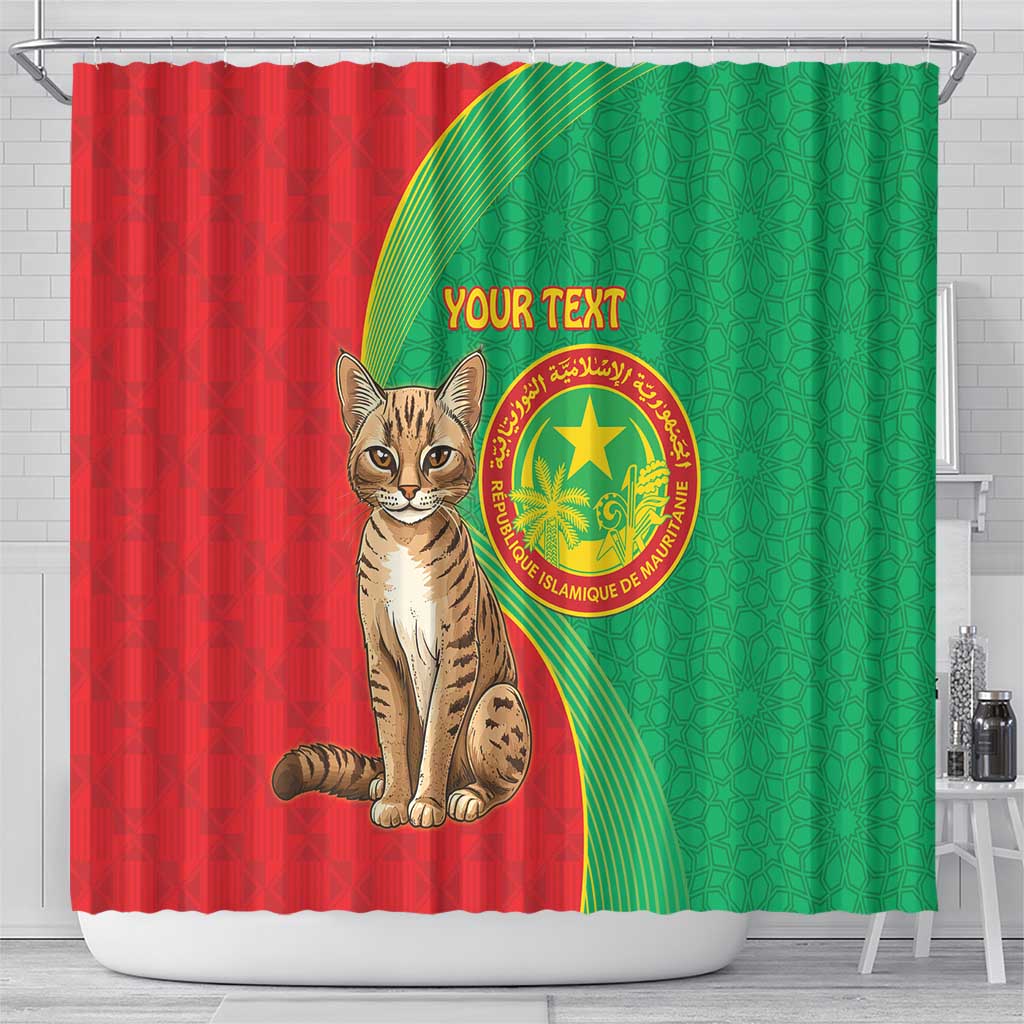 Personalised Mauritania Shower Curtain African Wild Cat With Coat Of Arms LT15
