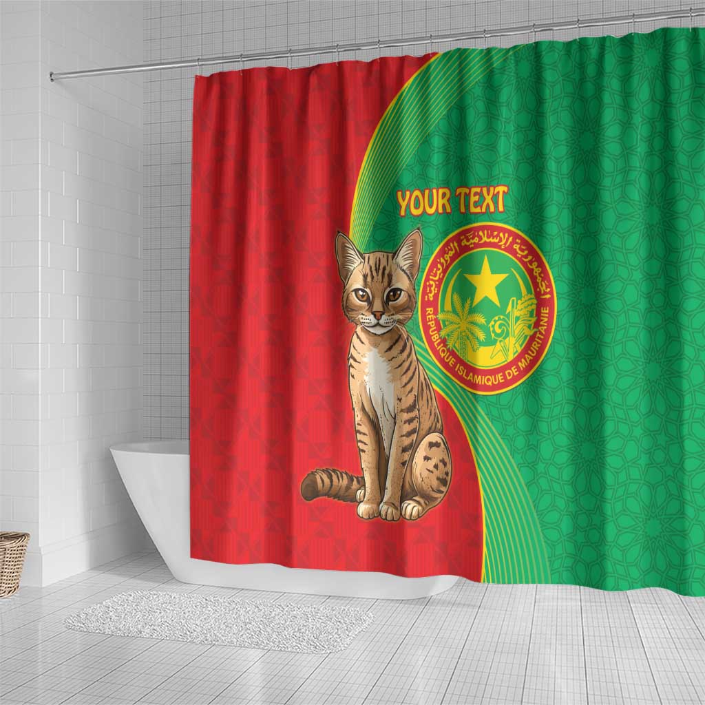 Personalised Mauritania Shower Curtain African Wild Cat With Coat Of Arms LT15