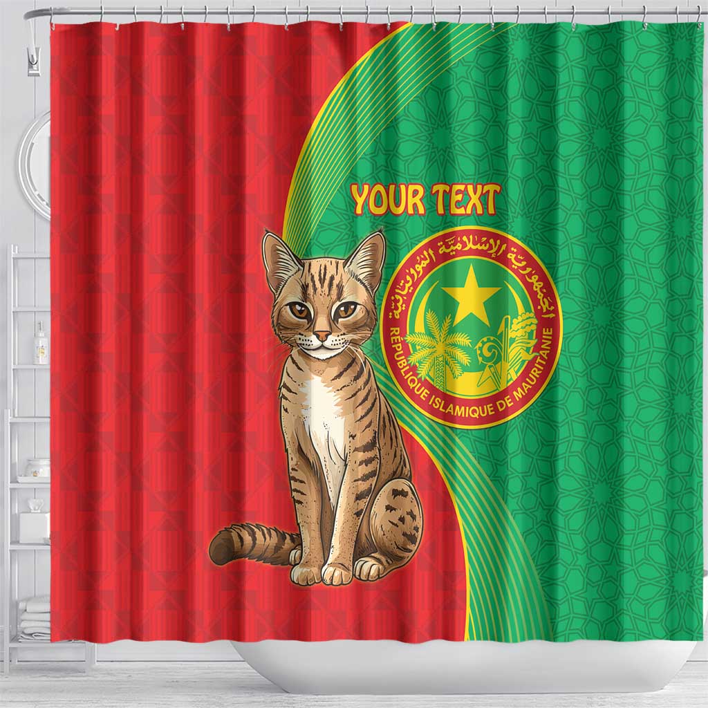 Personalised Mauritania Shower Curtain African Wild Cat With Coat Of Arms LT15