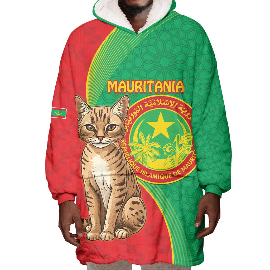 Personalized Mauritania Wearable Blanket Hoodie Felis Lybica - Islamic Mix African Pattern LT15