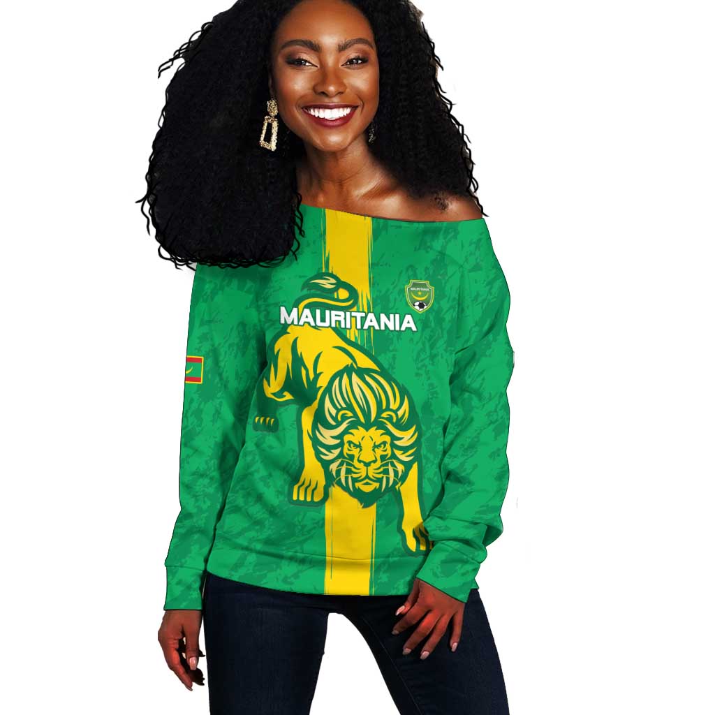 Custom Mauritania Football Off Shoulder Sweater Go Lions of Chinguetti LT15