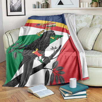Personalized Happy Seychelles Independence Day Blanket Black Parrot Coat Of Arms LT15
