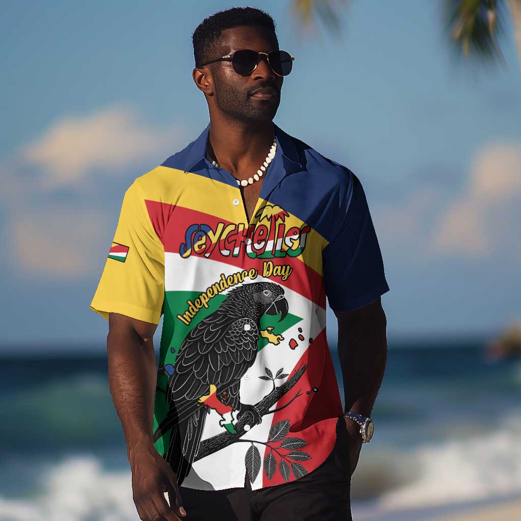 Personalized Happy Seychelles Independence Day Hawaiian Shirt Black Parrot Coat Of Arms LT15