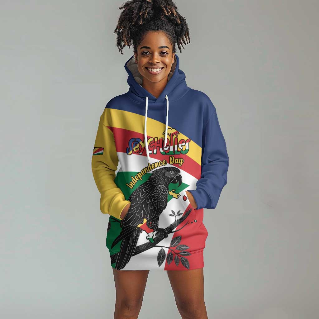 Personalized Happy Seychelles Independence Day Hoodie Dress Black Parrot Coat Of Arms LT15