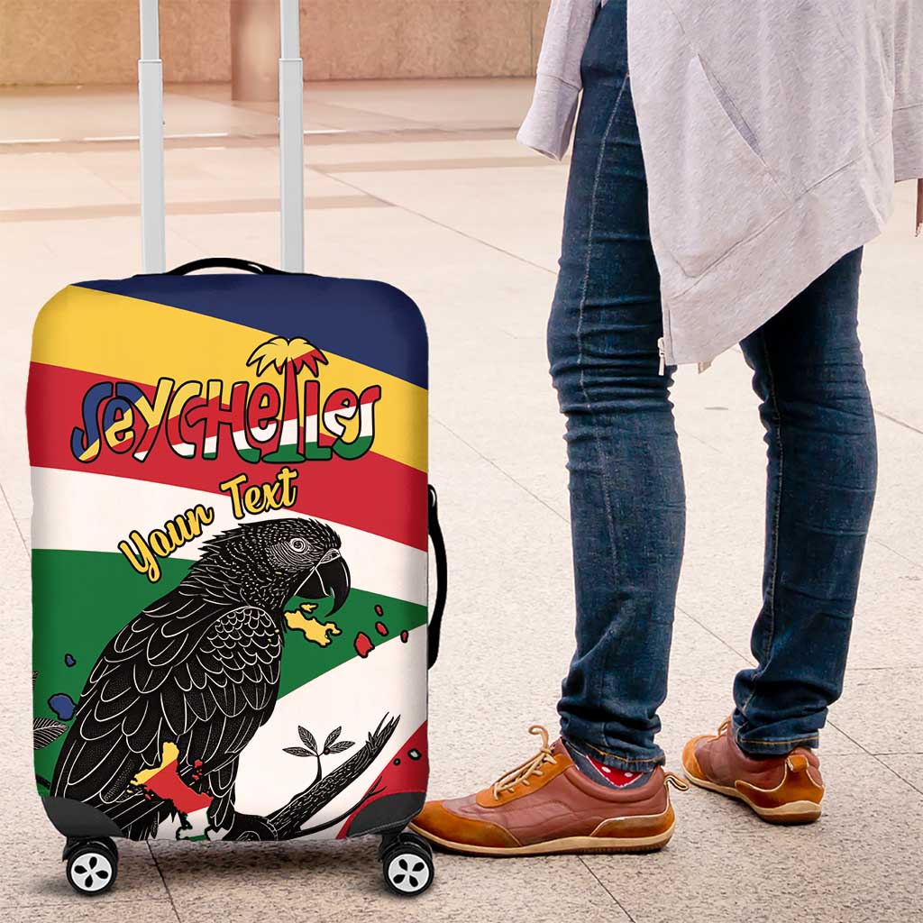 Personalized Seychelles Independence Day Luggage Cover Coat Of Arms Black Parrot LT15