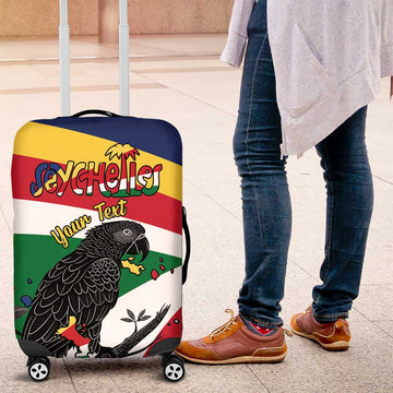 Personalized Seychelles Independence Day Luggage Cover Coat Of Arms Black Parrot LT15