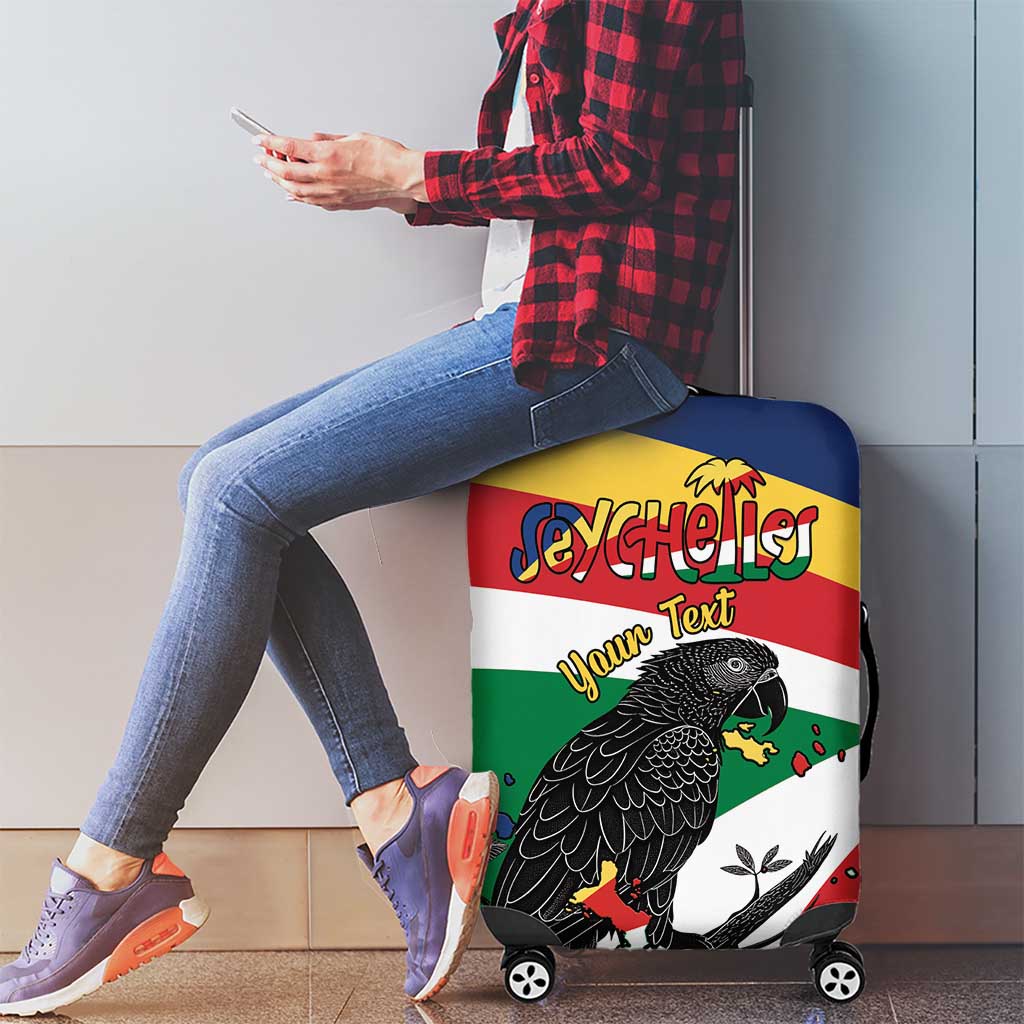 Personalized Seychelles Independence Day Luggage Cover Coat Of Arms Black Parrot LT15