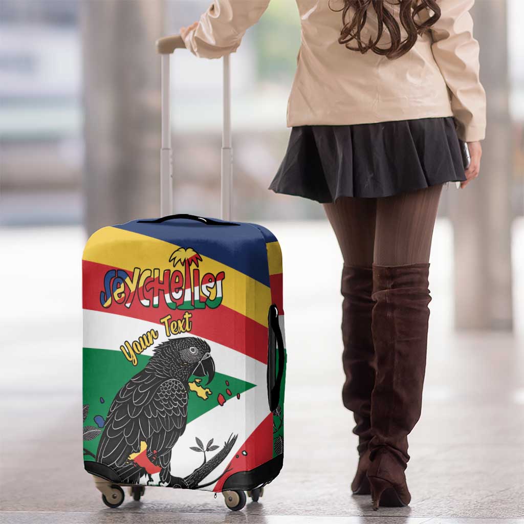 Personalized Seychelles Independence Day Luggage Cover Coat Of Arms Black Parrot LT15
