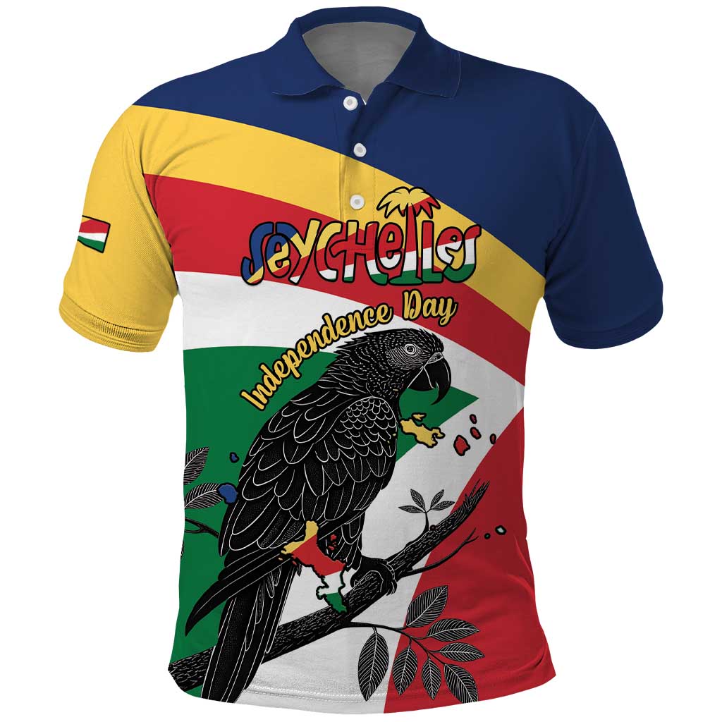 Personalized Seychelles Independence Day Polo Shirt Coat Of Arms Black Parrot LT15