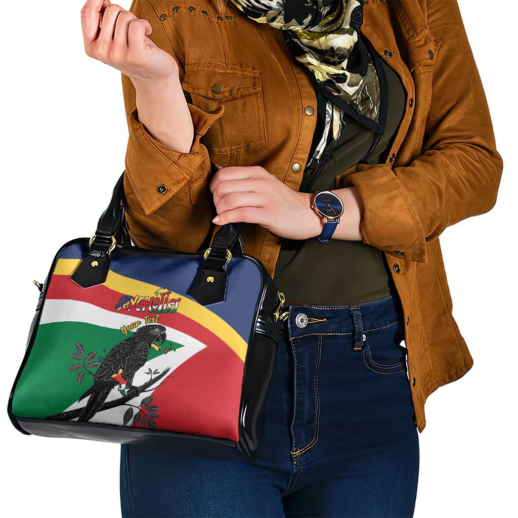 Personalized Seychelles Independence Day Shoulder Handbag Coat Of Arms Black Parrot LT15