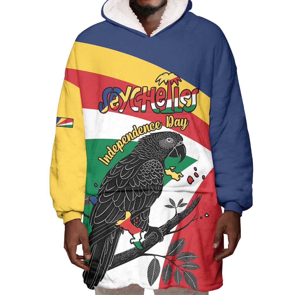 Personalized Happy Seychelles Independence Day Wearable Blanket Hoodie Black Parrot Coat Of Arms LT15