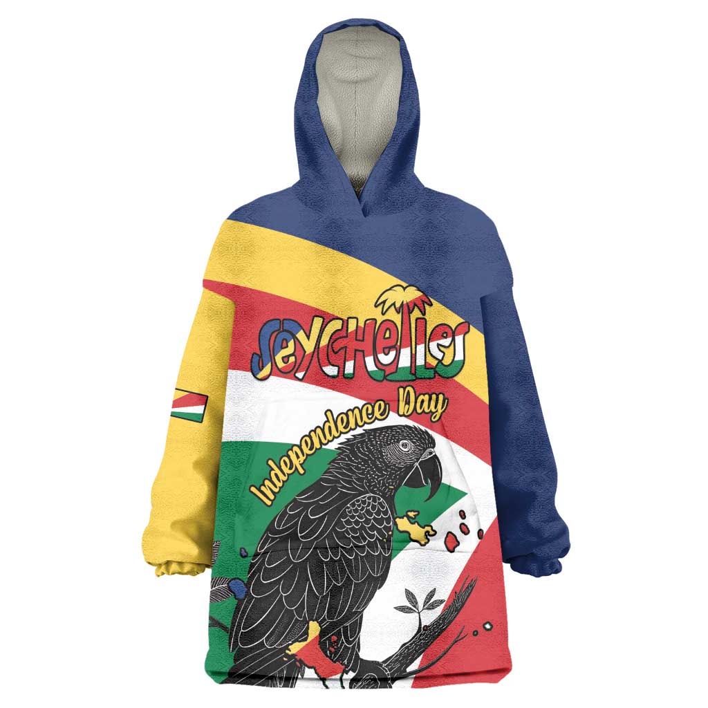 Personalized Happy Seychelles Independence Day Wearable Blanket Hoodie Black Parrot Coat Of Arms LT15
