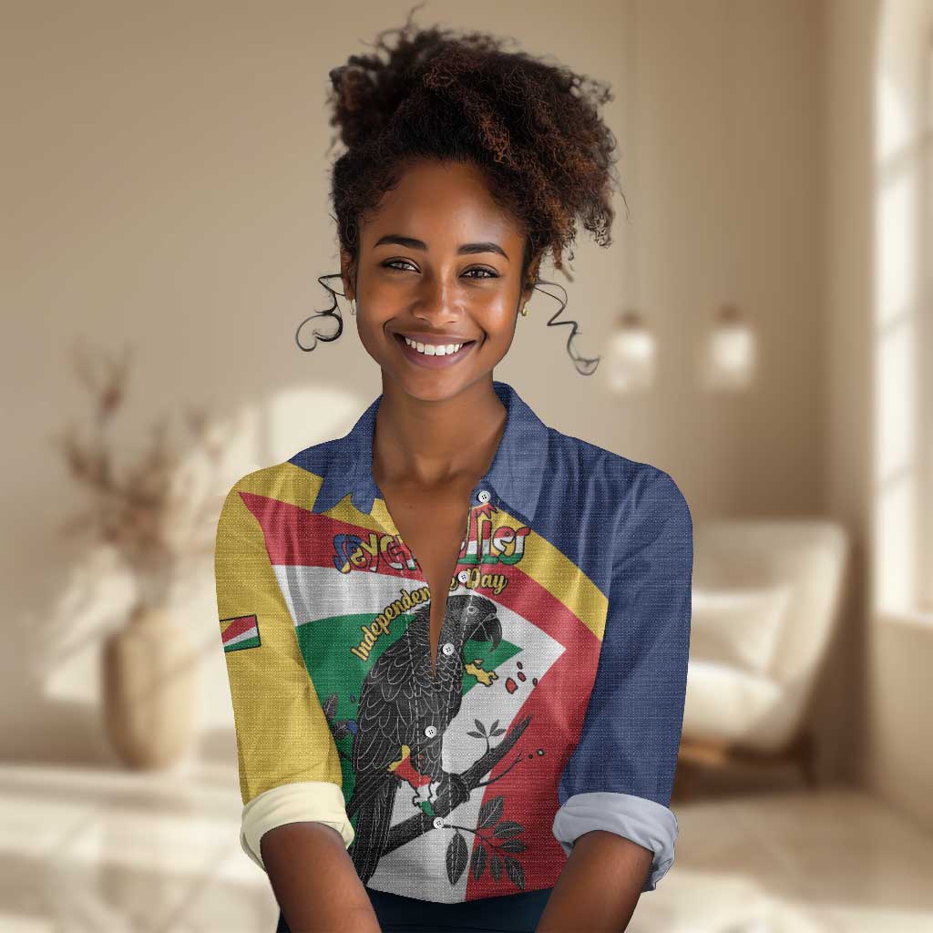 Personalized Happy Seychelles Independence Day Women Casual Shirt Black Parrot Coat Of Arms LT15