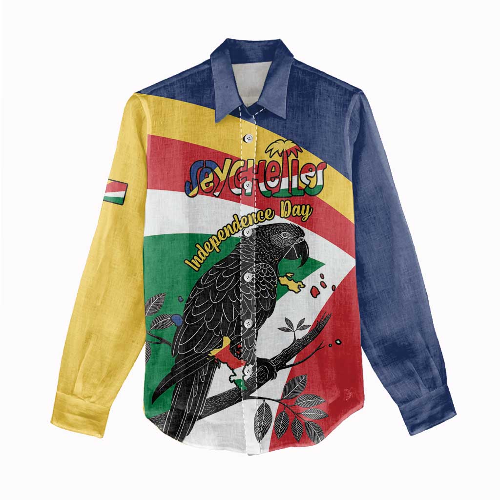 Personalized Happy Seychelles Independence Day Women Casual Shirt Black Parrot Coat Of Arms LT15