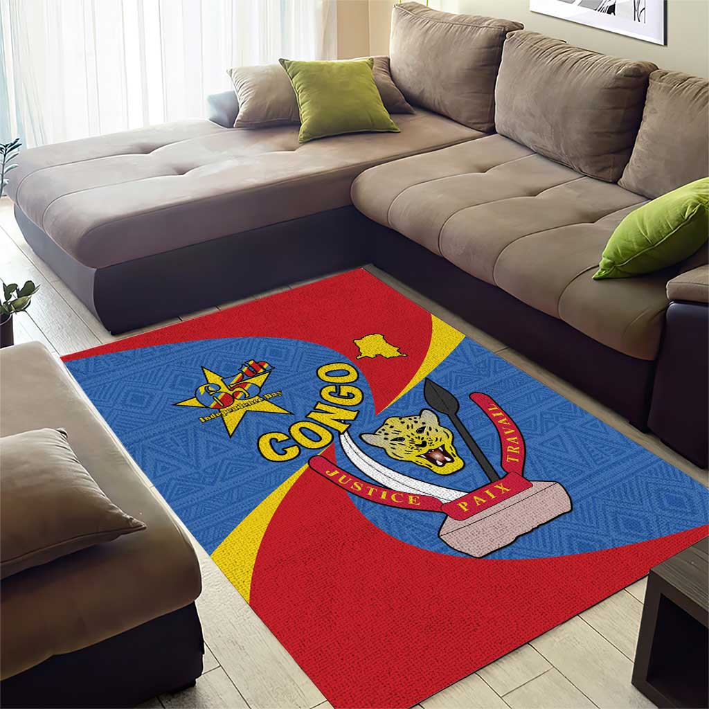 Congo-Kinshasa Independence Day Area Rug Coat Of Arms - African Pattern LT15