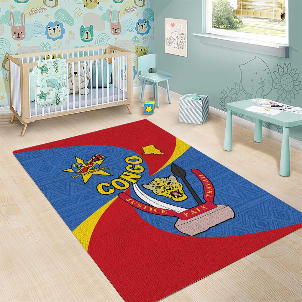 Congo-Kinshasa Independence Day Area Rug Coat Of Arms - African Pattern LT15