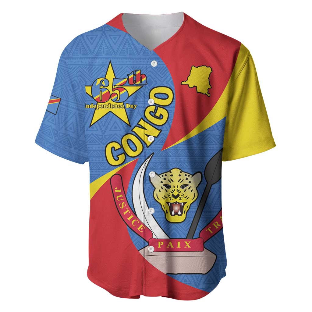Congo-Kinshasa Independence Day Baseball Jersey Coat Of Arms - African Pattern LT15
