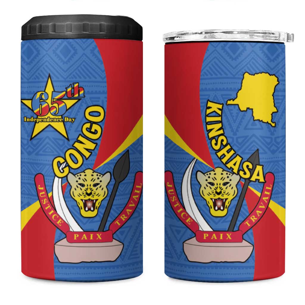 Congo-Kinshasa Independence Day 4 in 1 Can Cooler Tumbler Coat Of Arms - African Pattern LT15